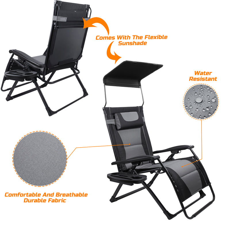 Adjustable Zero Gravity Folding Over Size Lounge Heavy Duty Wide Camping Outdoor Patio Backyard, Beach Chair with Cup Colder